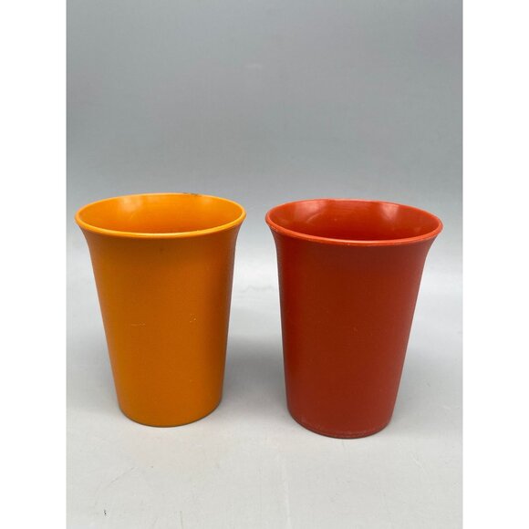 vintage tupperware set of 2 cups drinkware plastic 3.5x3" orange READ - Picture 4 of 6